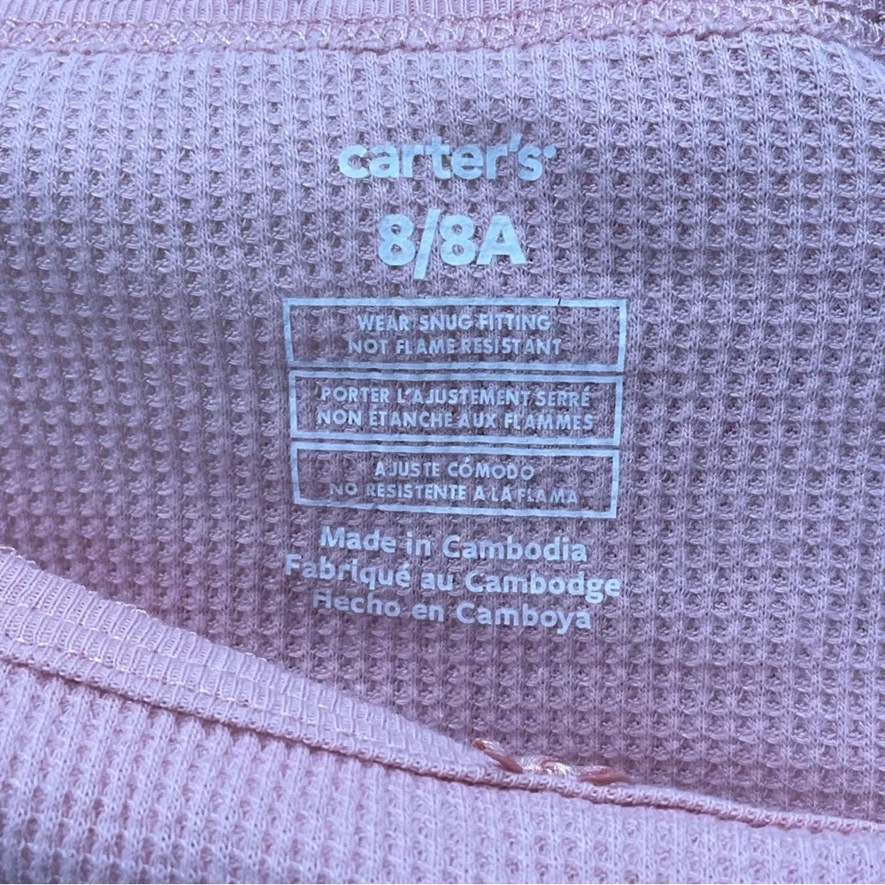 Carter’s Girls Size 8 or 8A Long Sleeve Top Solid Pink Small Waffle Knit NWT